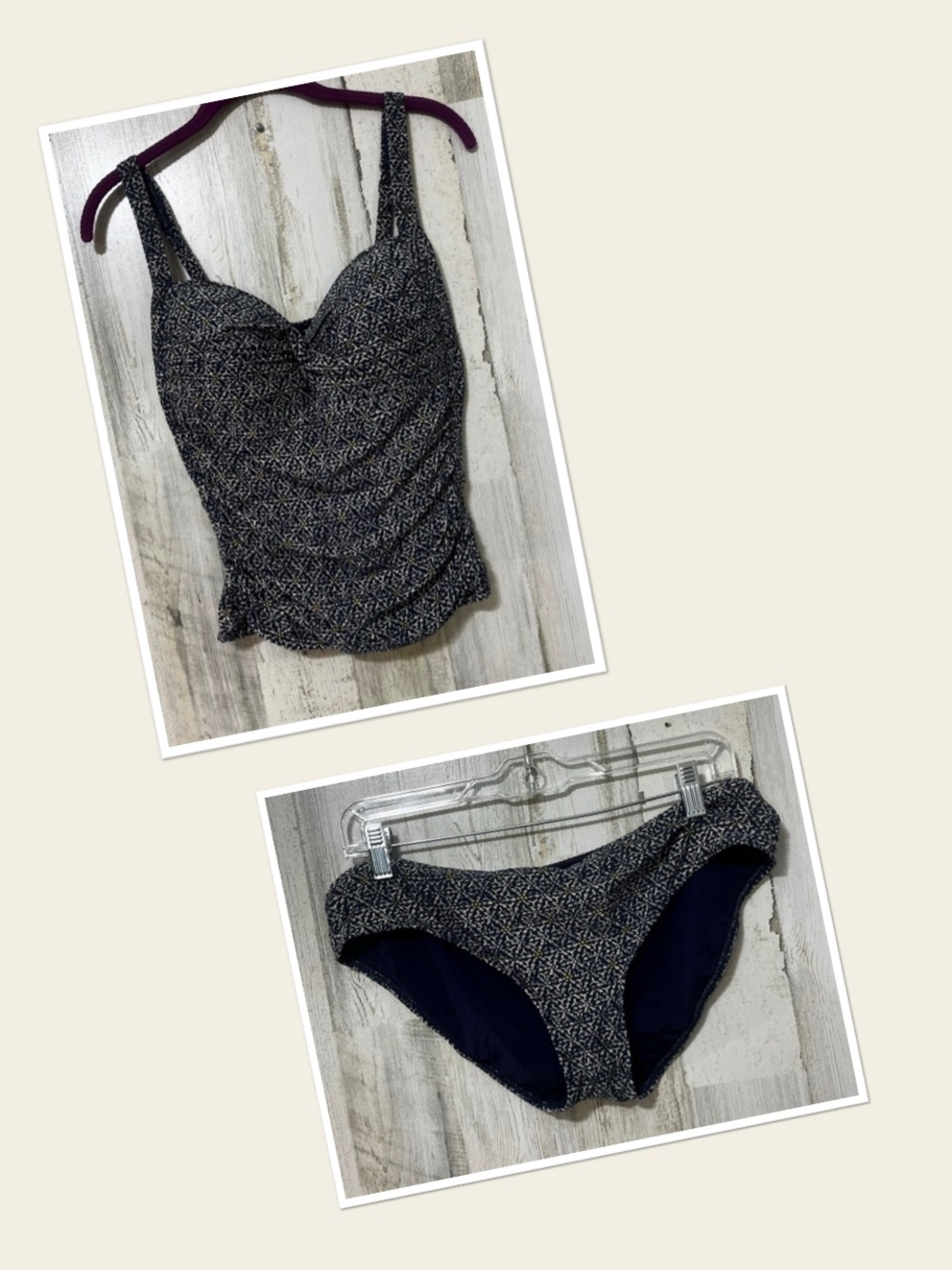 Bond-eye 2 Piece Bikini Top w/ Bottoms Navy White Patterned Top Multi Fit Cup